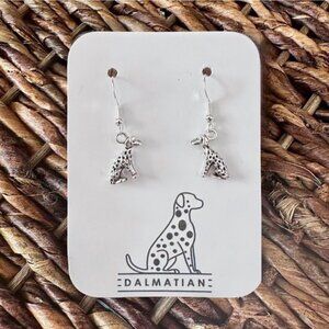 New Silver-Tone Dalmatian Dog Earrings (1.4" long x 0.3" wide) (Version 2)